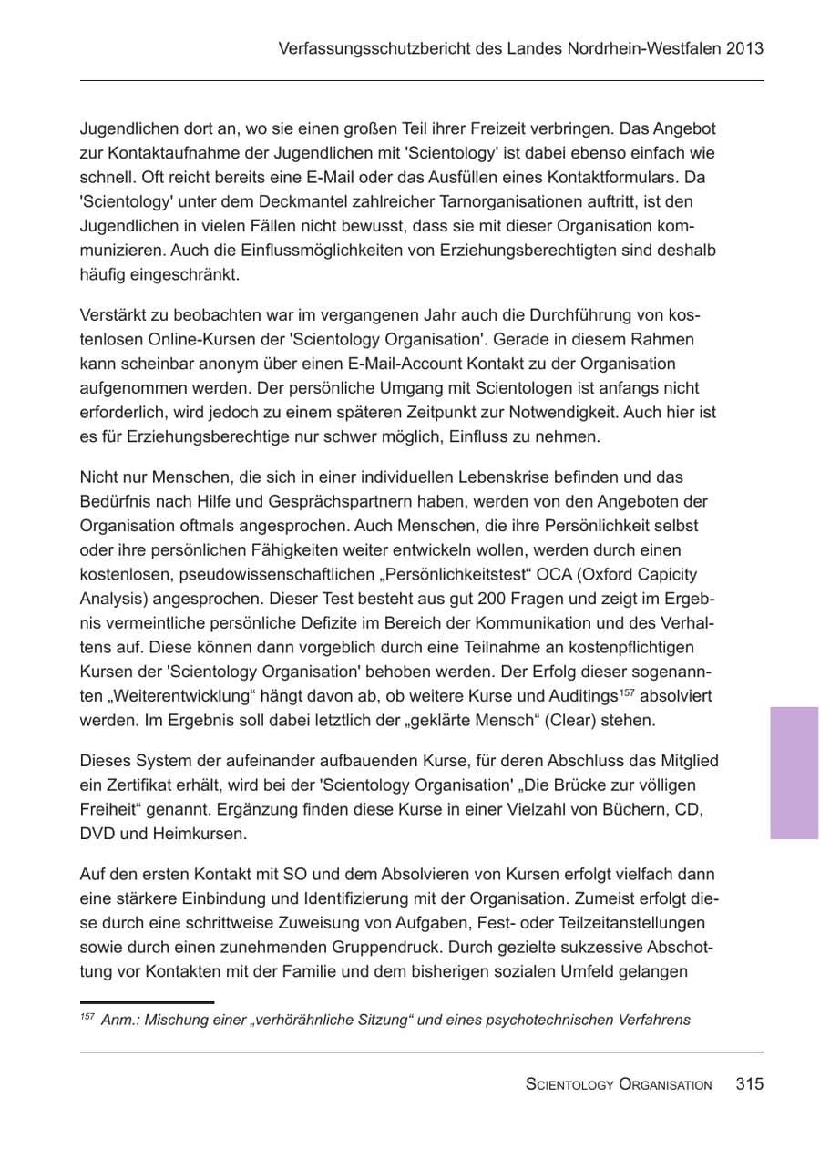Seite 317 des Verfassungsschutzbericht 2013 Nordrhein-Westfalen