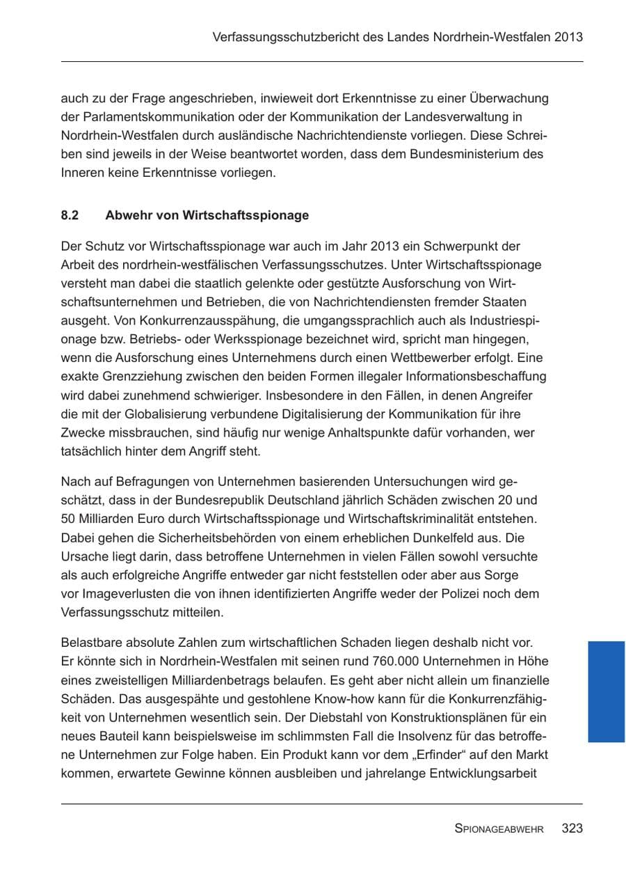 Seite 325 des Verfassungsschutzbericht 2013 Nordrhein-Westfalen