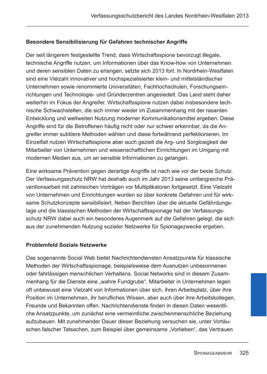 Seite 327 des Verfassungsschutzbericht 2013 Nordrhein-Westfalen