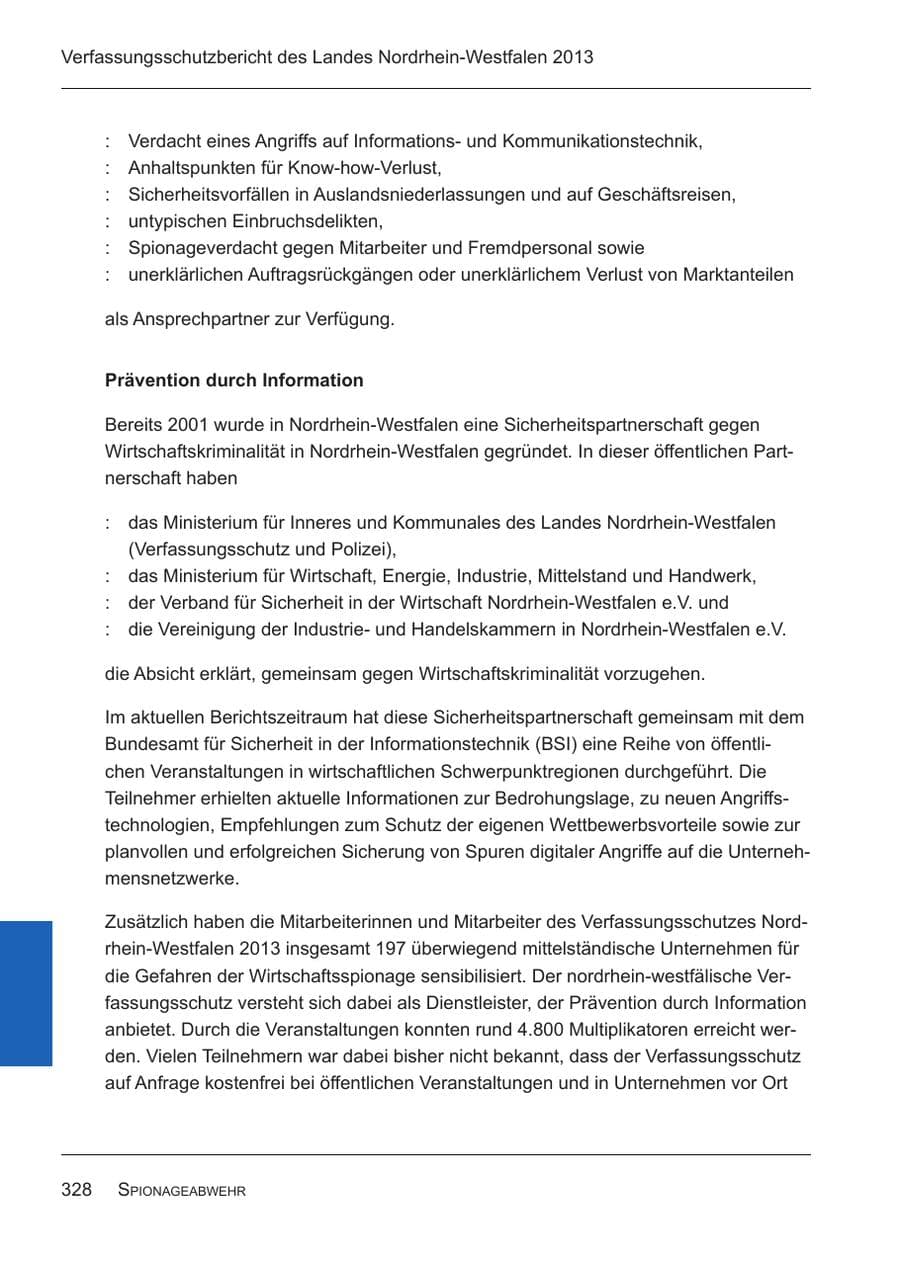 Seite 330 des Verfassungsschutzbericht 2013 Nordrhein-Westfalen