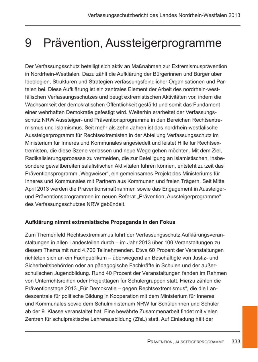Seite 335 des Verfassungsschutzbericht 2013 Nordrhein-Westfalen