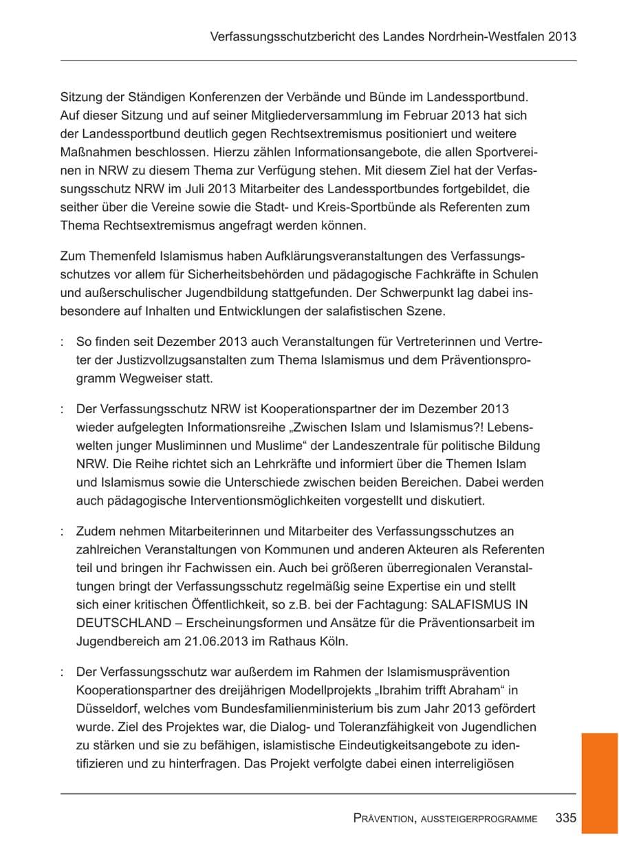 Seite 337 des Verfassungsschutzbericht 2013 Nordrhein-Westfalen