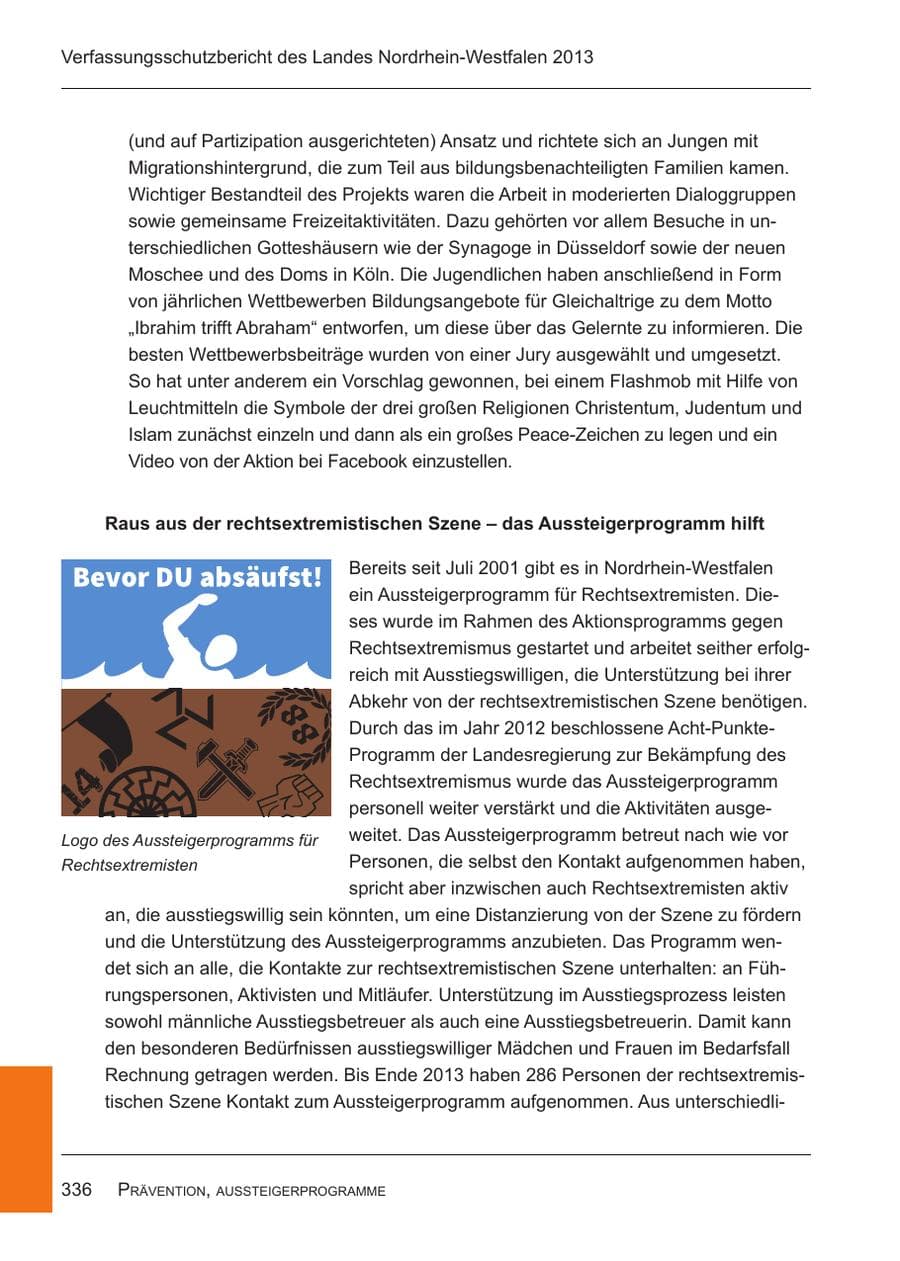 Seite 338 des Verfassungsschutzbericht 2013 Nordrhein-Westfalen