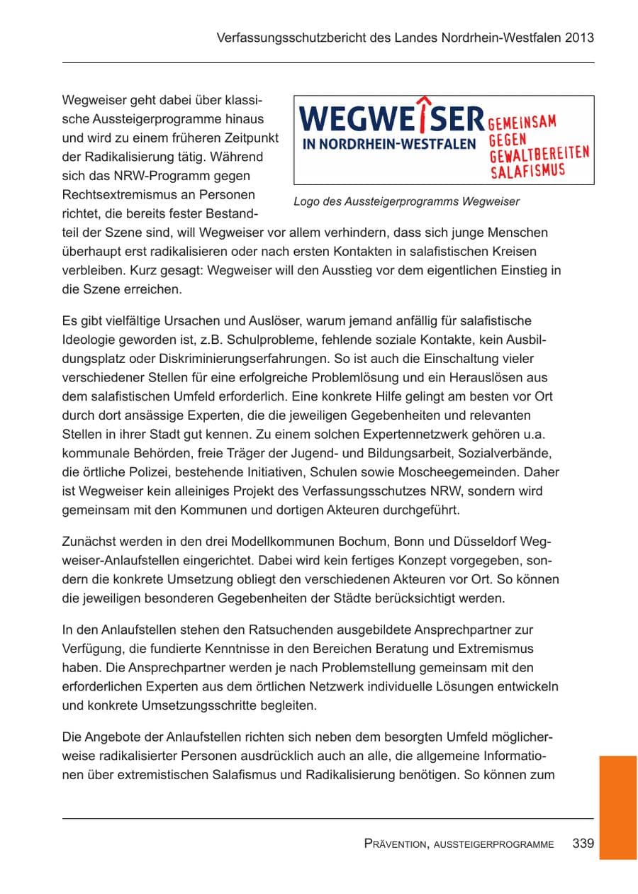 Seite 341 des Verfassungsschutzbericht 2013 Nordrhein-Westfalen