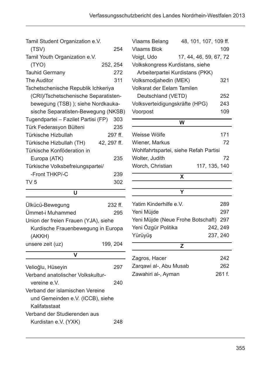 Seite 357 des Verfassungsschutzbericht 2013 Nordrhein-Westfalen