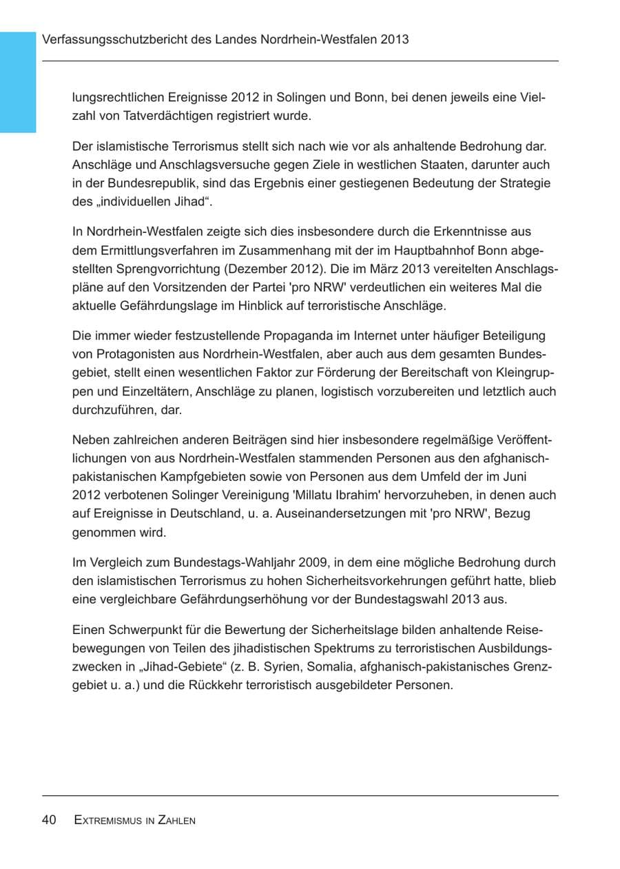 Seite 42 des Verfassungsschutzbericht 2013 Nordrhein-Westfalen