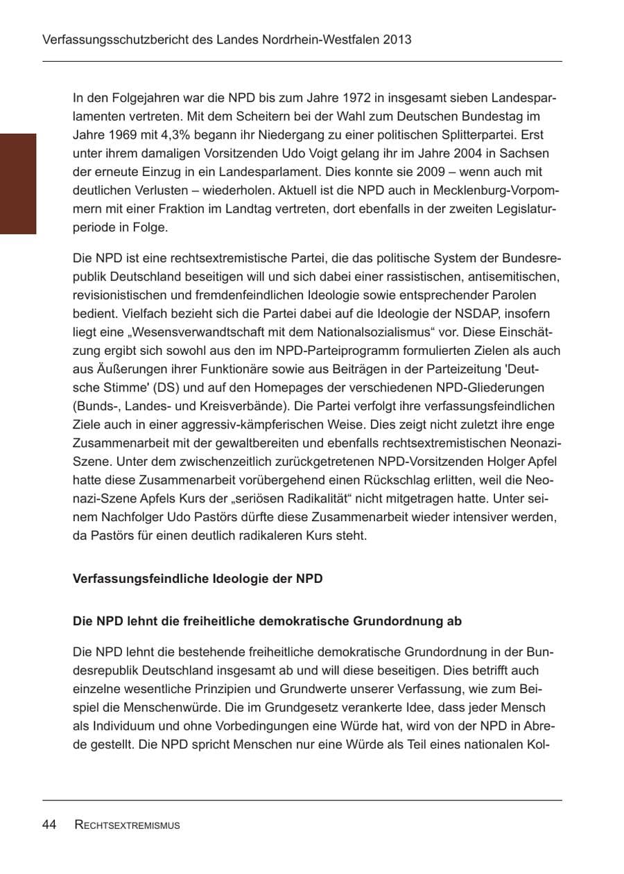 Seite 46 des Verfassungsschutzbericht 2013 Nordrhein-Westfalen
