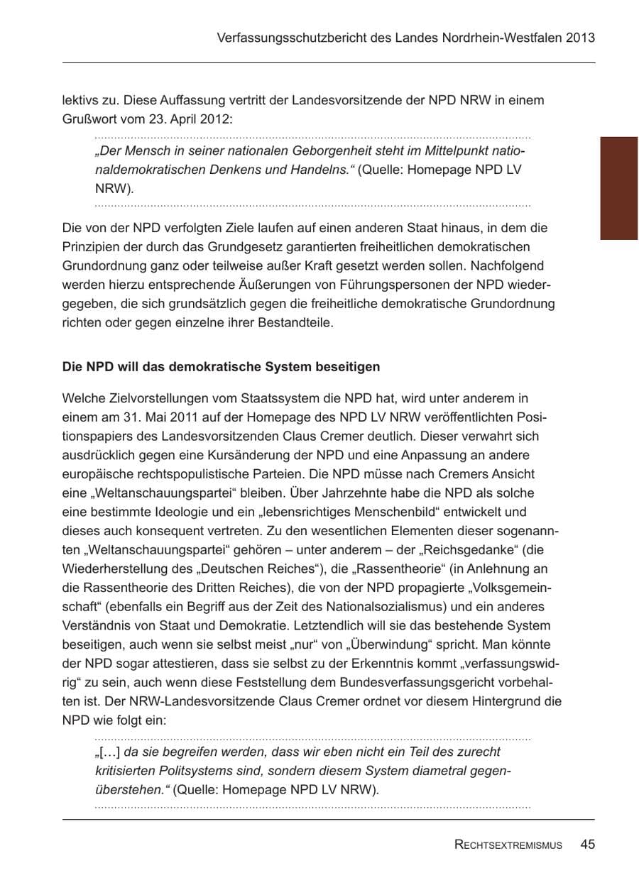 Seite 47 des Verfassungsschutzbericht 2013 Nordrhein-Westfalen