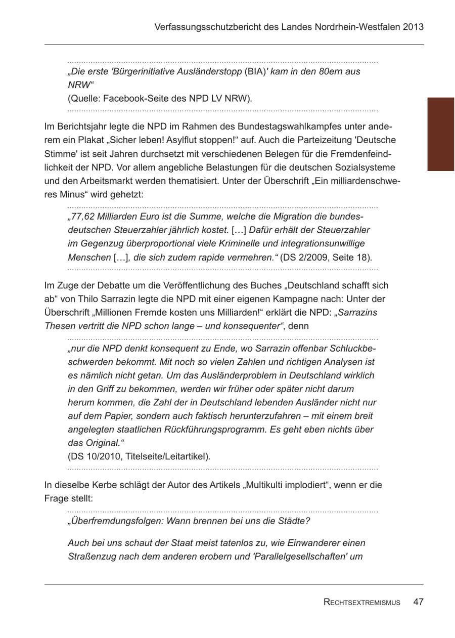 Seite 49 des Verfassungsschutzbericht 2013 Nordrhein-Westfalen