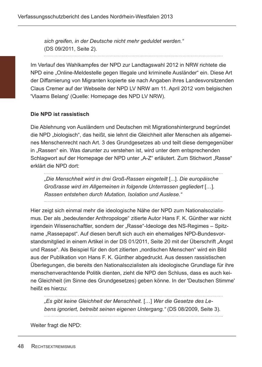 Seite 50 des Verfassungsschutzbericht 2013 Nordrhein-Westfalen