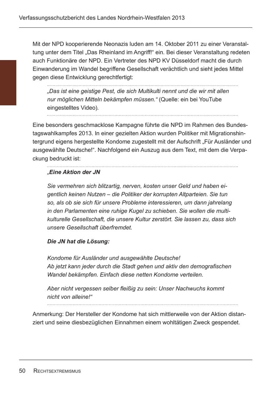 Seite 52 des Verfassungsschutzbericht 2013 Nordrhein-Westfalen