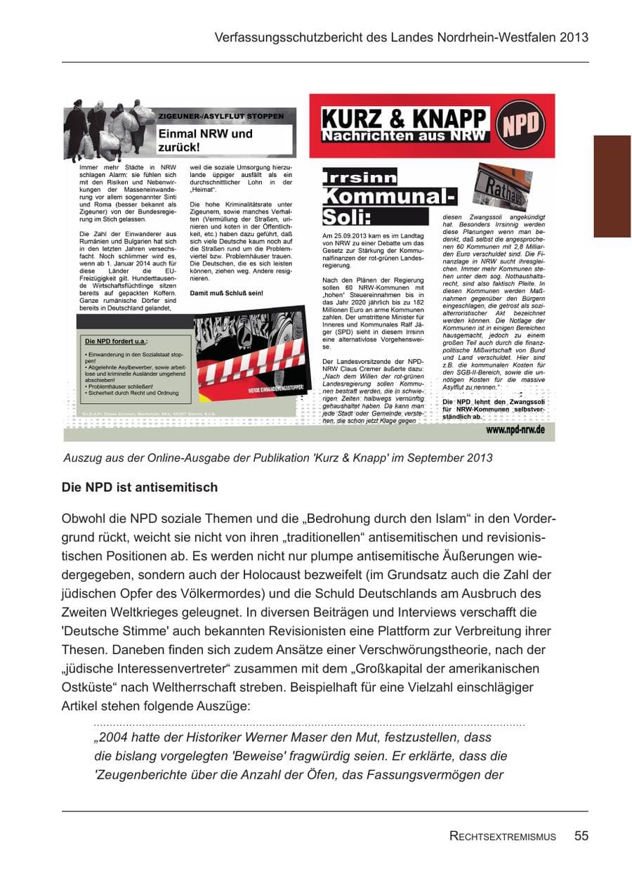 Seite 57 des Verfassungsschutzbericht 2013 Nordrhein-Westfalen