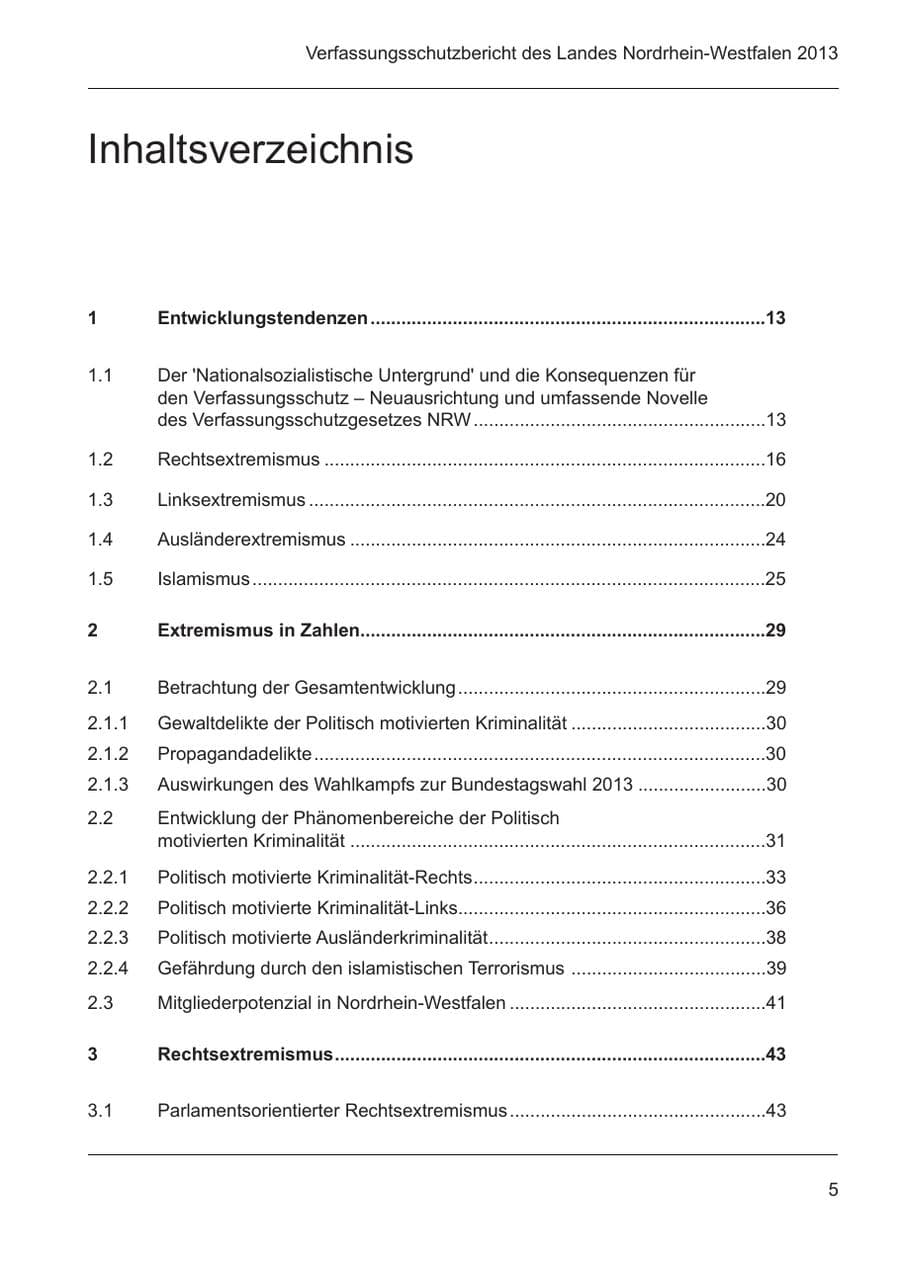 Seite 7 des Verfassungsschutzbericht 2013 Nordrhein-Westfalen