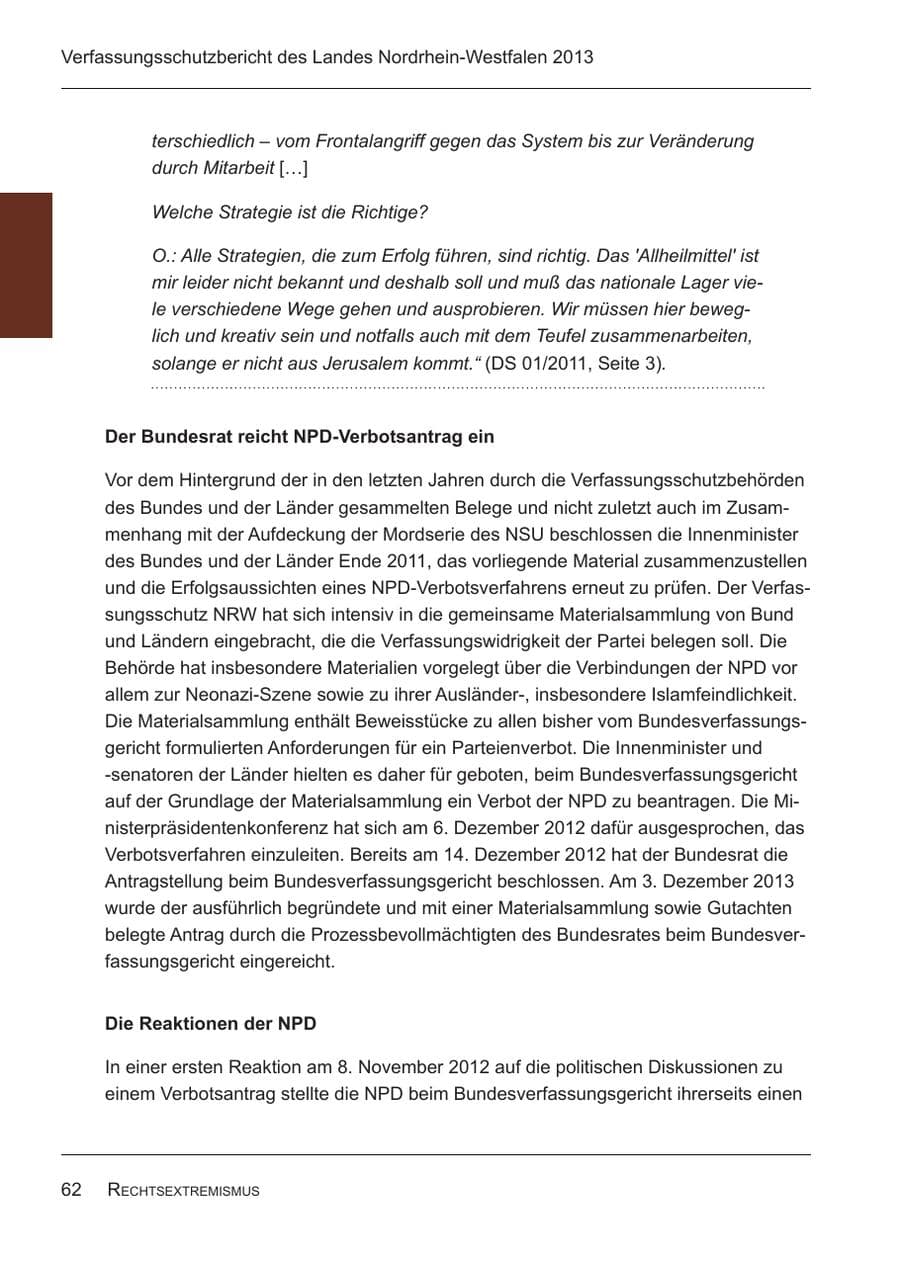 Seite 64 des Verfassungsschutzbericht 2013 Nordrhein-Westfalen