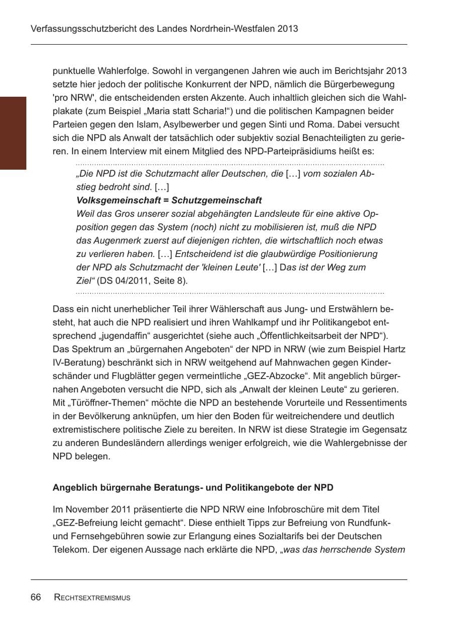 Seite 68 des Verfassungsschutzbericht 2013 Nordrhein-Westfalen