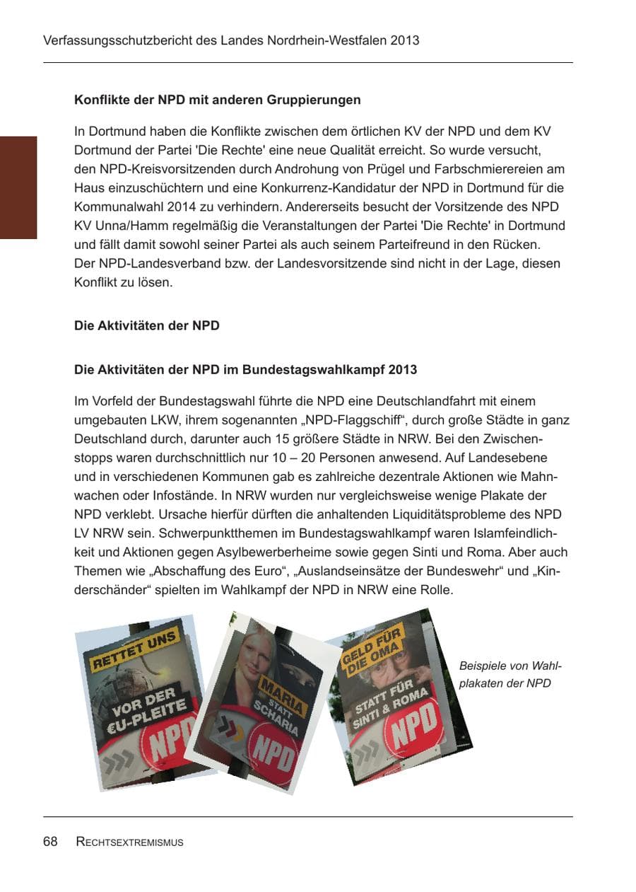 Seite 70 des Verfassungsschutzbericht 2013 Nordrhein-Westfalen