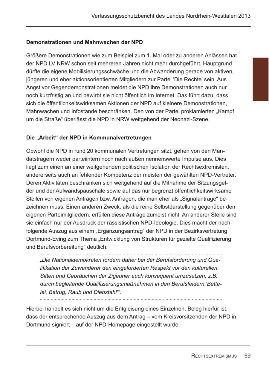 Seite 71 des Verfassungsschutzbericht 2013 Nordrhein-Westfalen