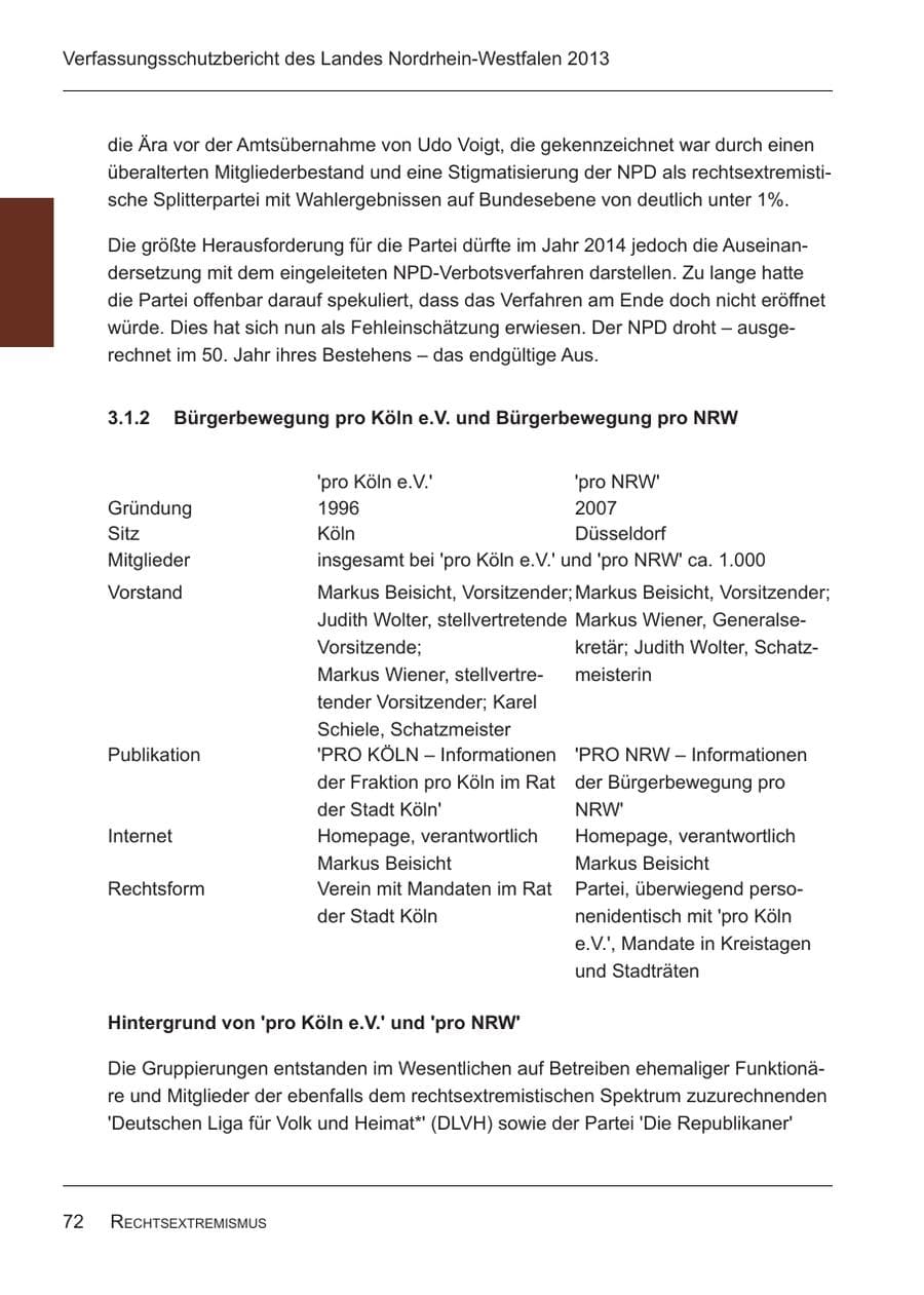 Seite 74 des Verfassungsschutzbericht 2013 Nordrhein-Westfalen
