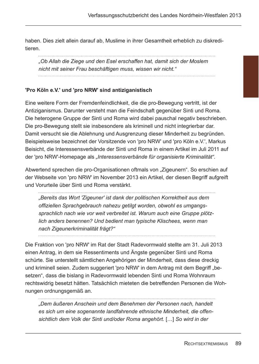 Seite 91 des Verfassungsschutzbericht 2013 Nordrhein-Westfalen