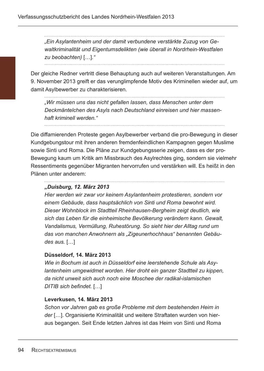 Seite 96 des Verfassungsschutzbericht 2013 Nordrhein-Westfalen