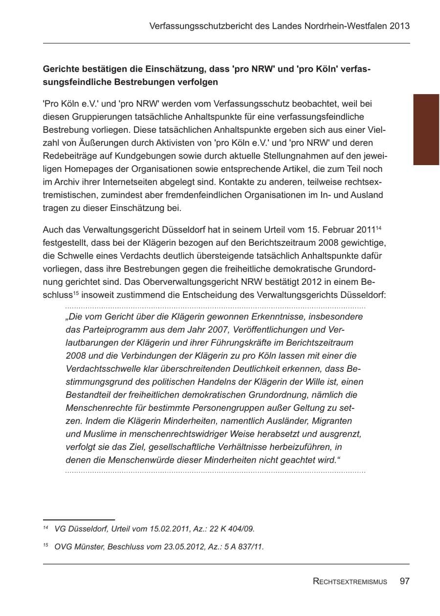 Seite 99 des Verfassungsschutzbericht 2013 Nordrhein-Westfalen