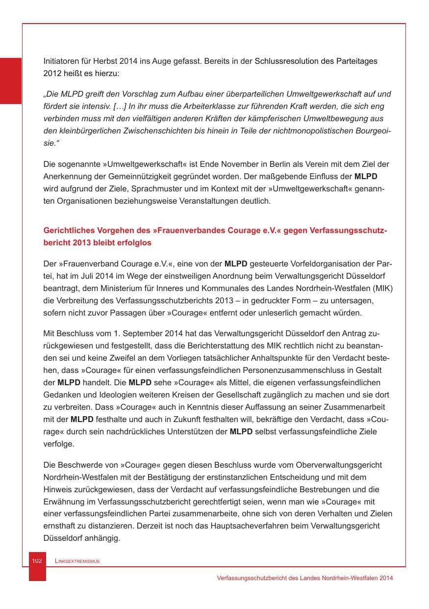 Seite 103 des Verfassungsschutzbericht 2014 Nordrhein-Westfalen