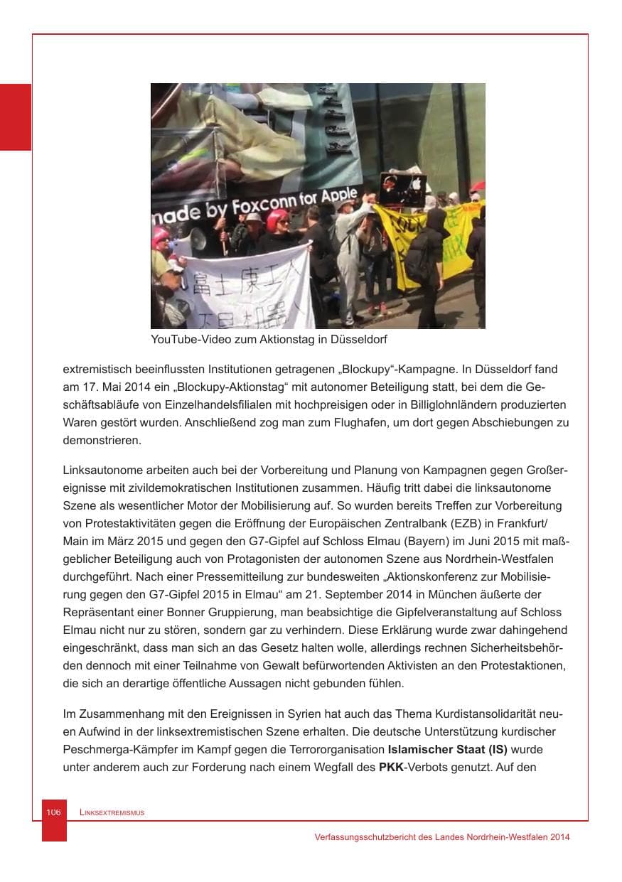 Seite 107 des Verfassungsschutzbericht 2014 Nordrhein-Westfalen
