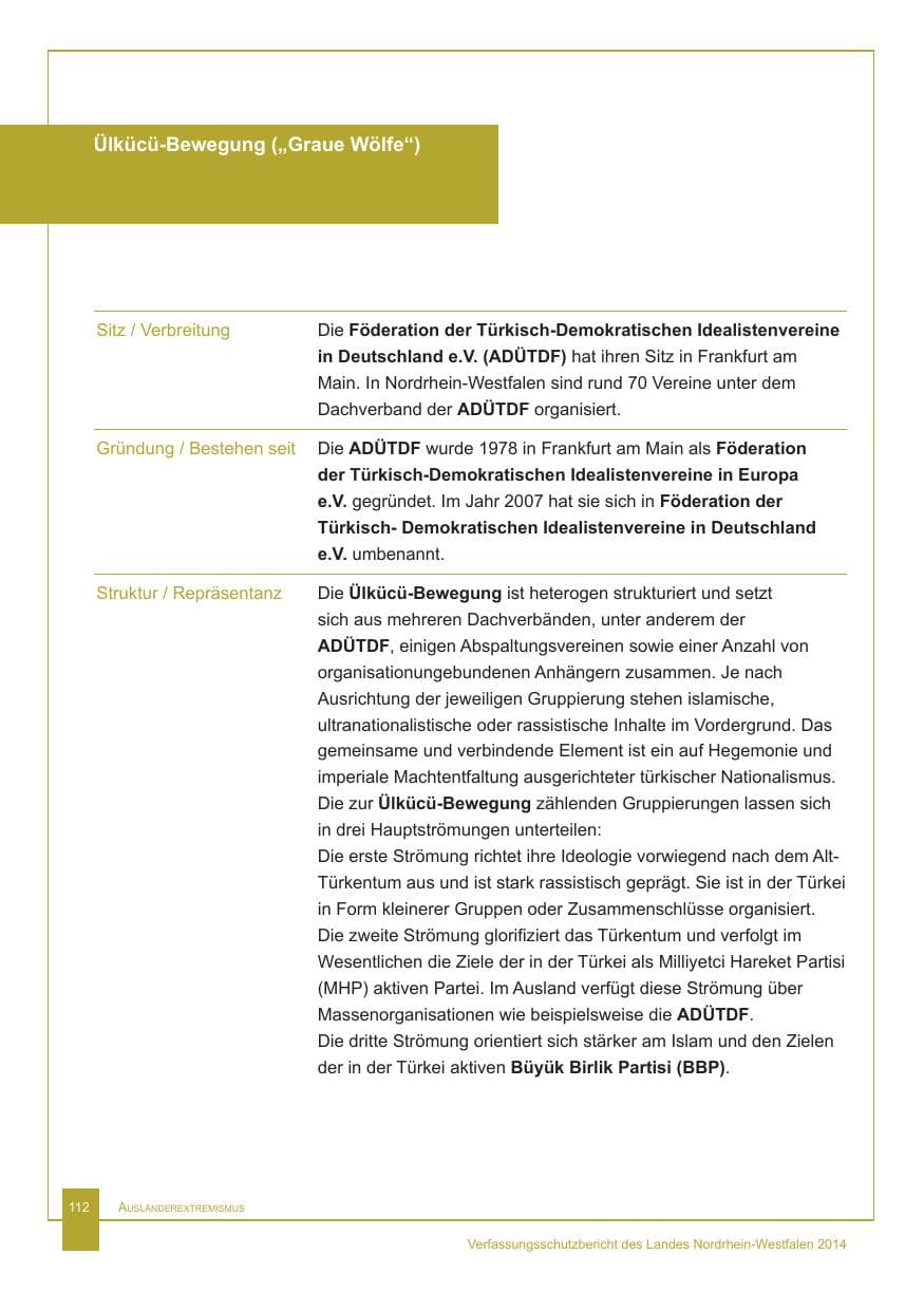 Seite 113 des Verfassungsschutzbericht 2014 Nordrhein-Westfalen