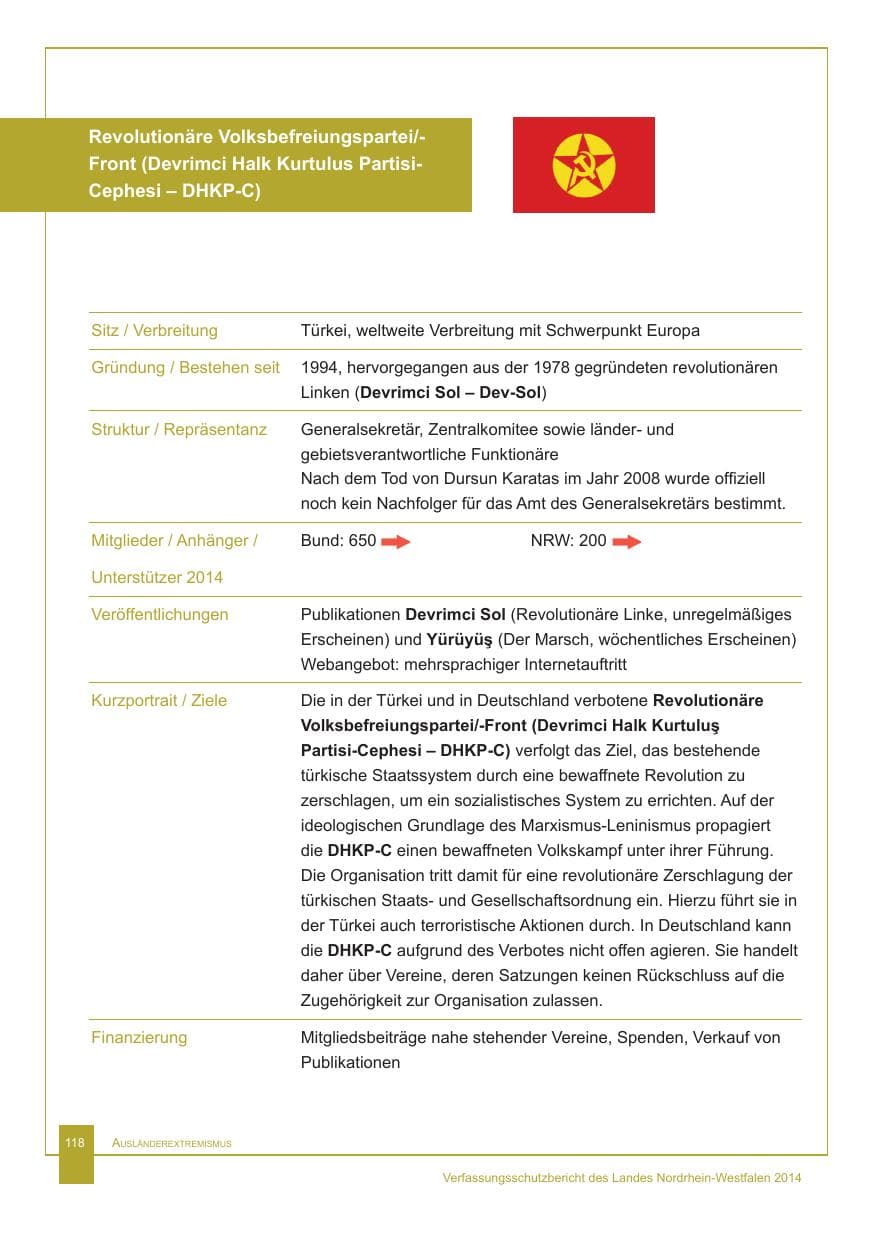 Seite 119 des Verfassungsschutzbericht 2014 Nordrhein-Westfalen