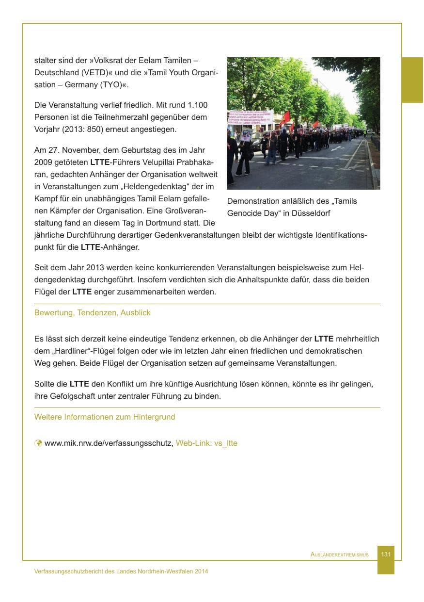 Seite 132 des Verfassungsschutzbericht 2014 Nordrhein-Westfalen