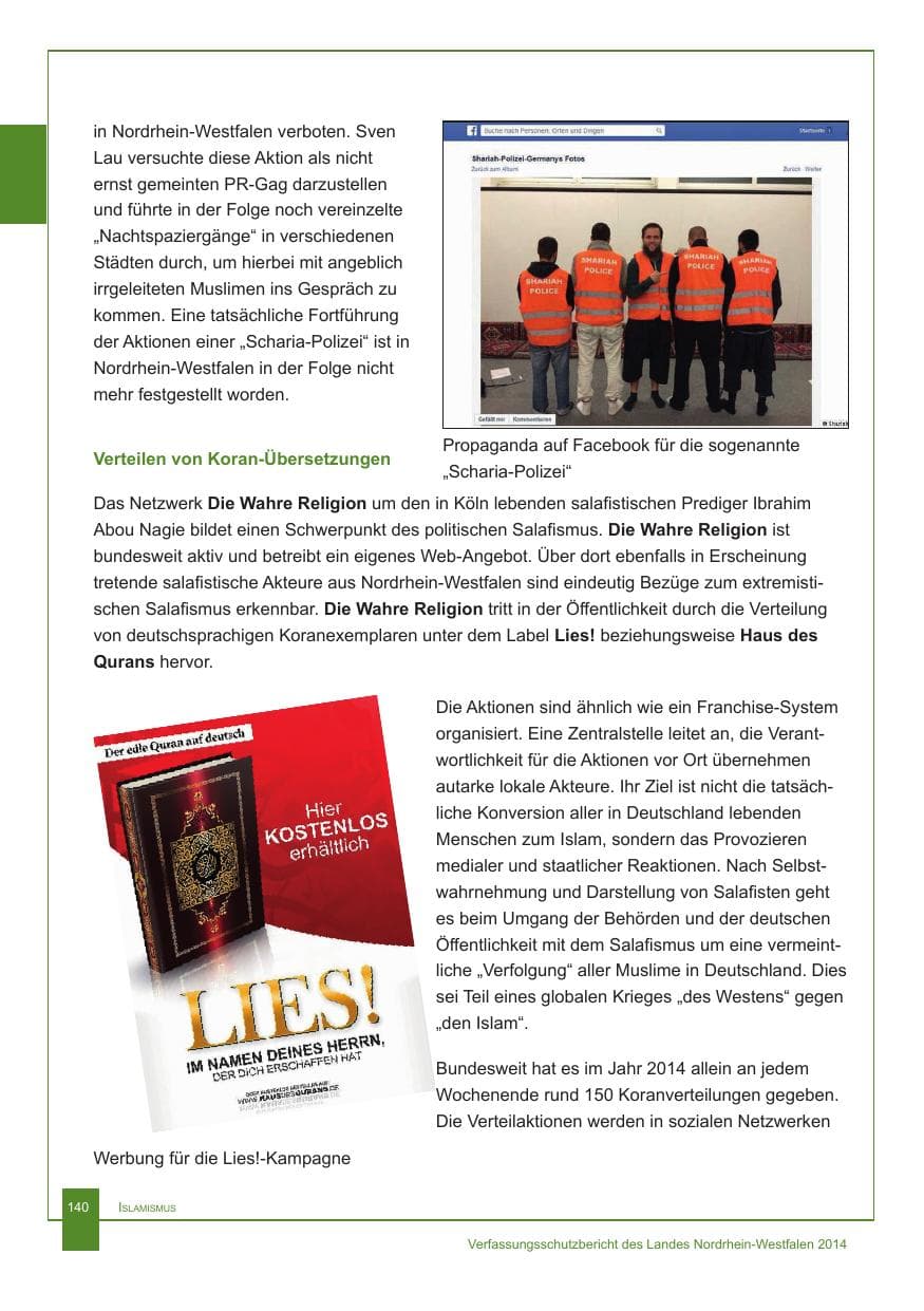 Seite 141 des Verfassungsschutzbericht 2014 Nordrhein-Westfalen