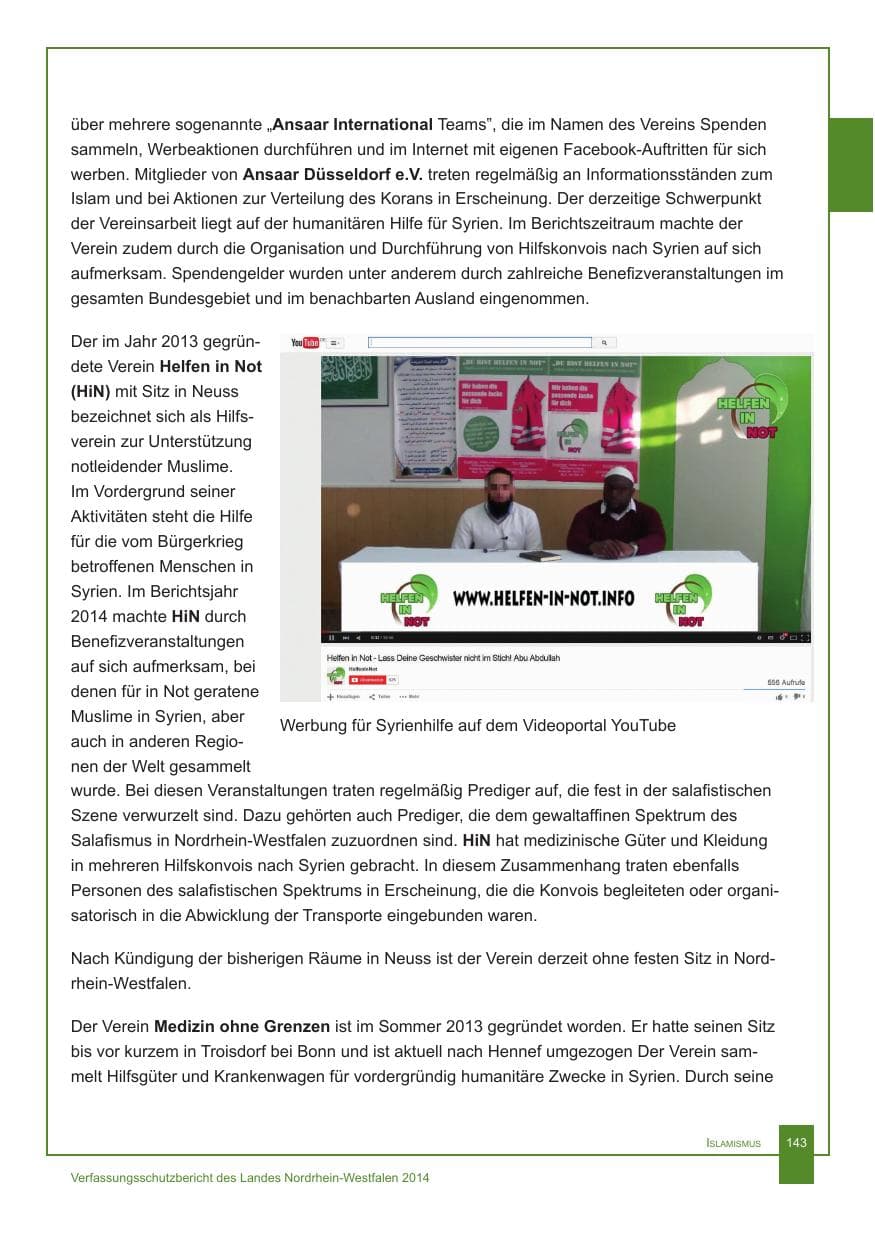 Seite 144 des Verfassungsschutzbericht 2014 Nordrhein-Westfalen