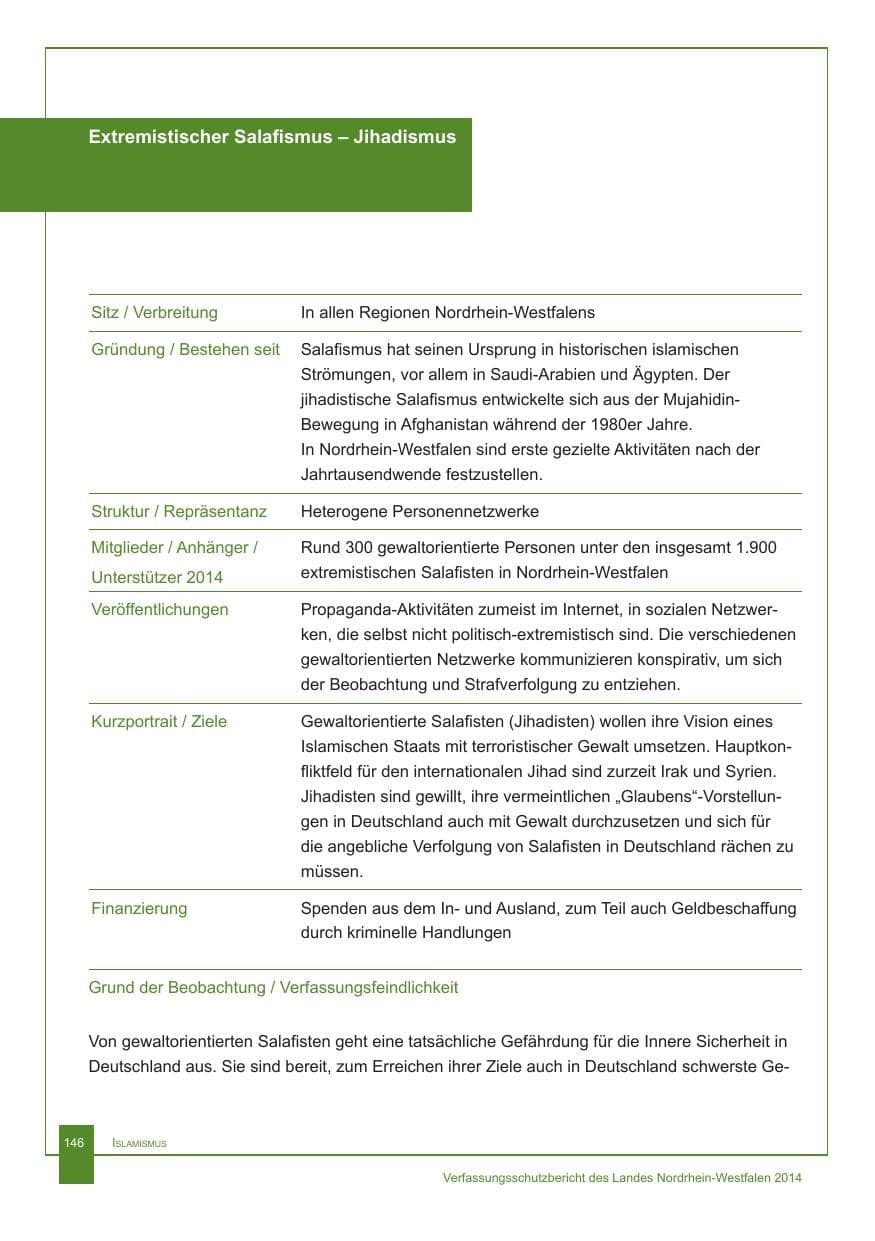 Seite 147 des Verfassungsschutzbericht 2014 Nordrhein-Westfalen
