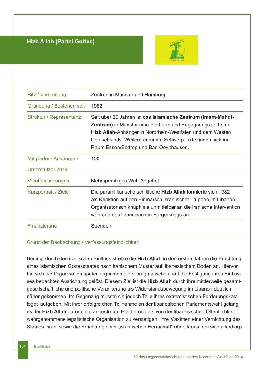 Seite 155 des Verfassungsschutzbericht 2014 Nordrhein-Westfalen