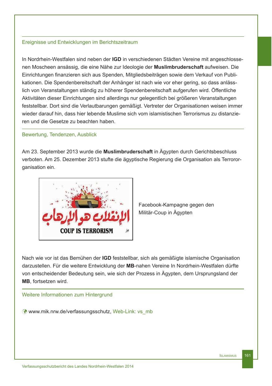 Seite 162 des Verfassungsschutzbericht 2014 Nordrhein-Westfalen