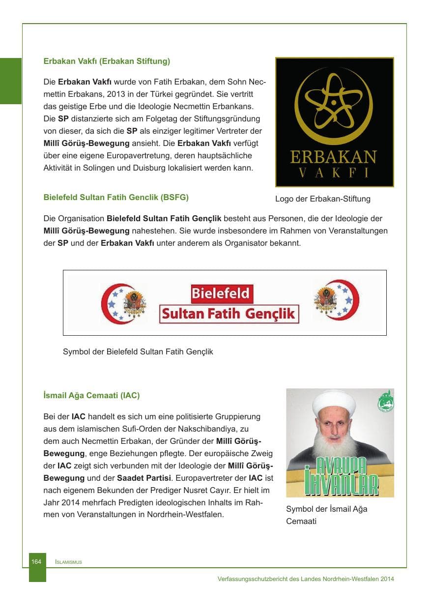 Seite 165 des Verfassungsschutzbericht 2014 Nordrhein-Westfalen