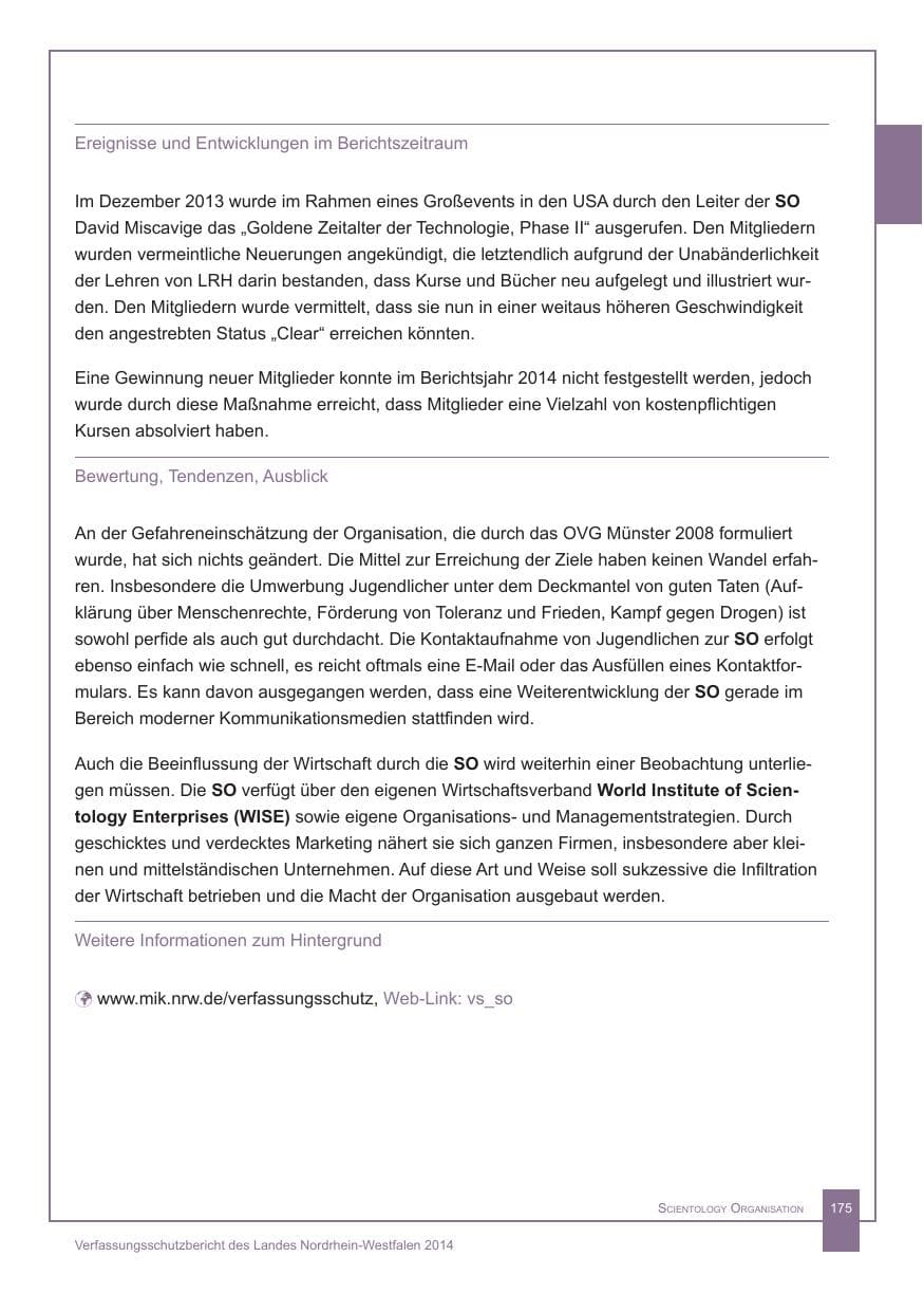 Seite 176 des Verfassungsschutzbericht 2014 Nordrhein-Westfalen