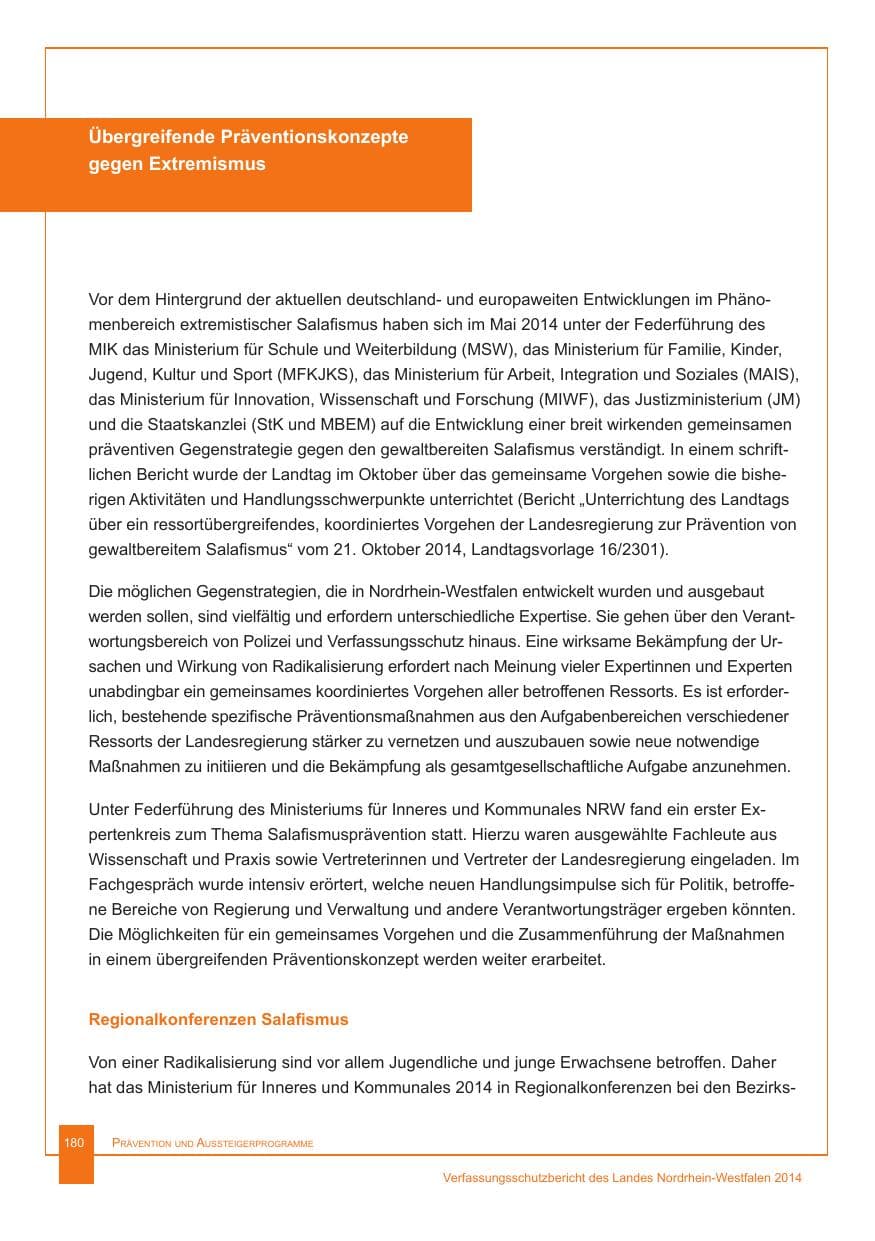 Seite 181 des Verfassungsschutzbericht 2014 Nordrhein-Westfalen
