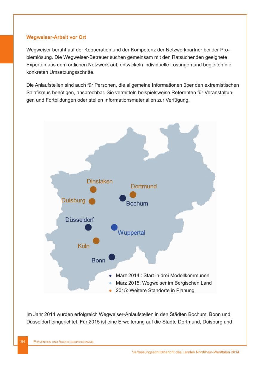 Seite 185 des Verfassungsschutzbericht 2014 Nordrhein-Westfalen
