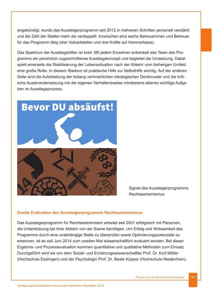 Seite 188 des Verfassungsschutzbericht 2014 Nordrhein-Westfalen