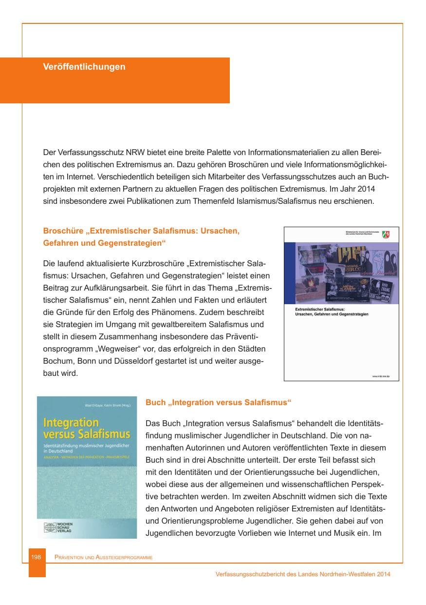 Seite 199 des Verfassungsschutzbericht 2014 Nordrhein-Westfalen
