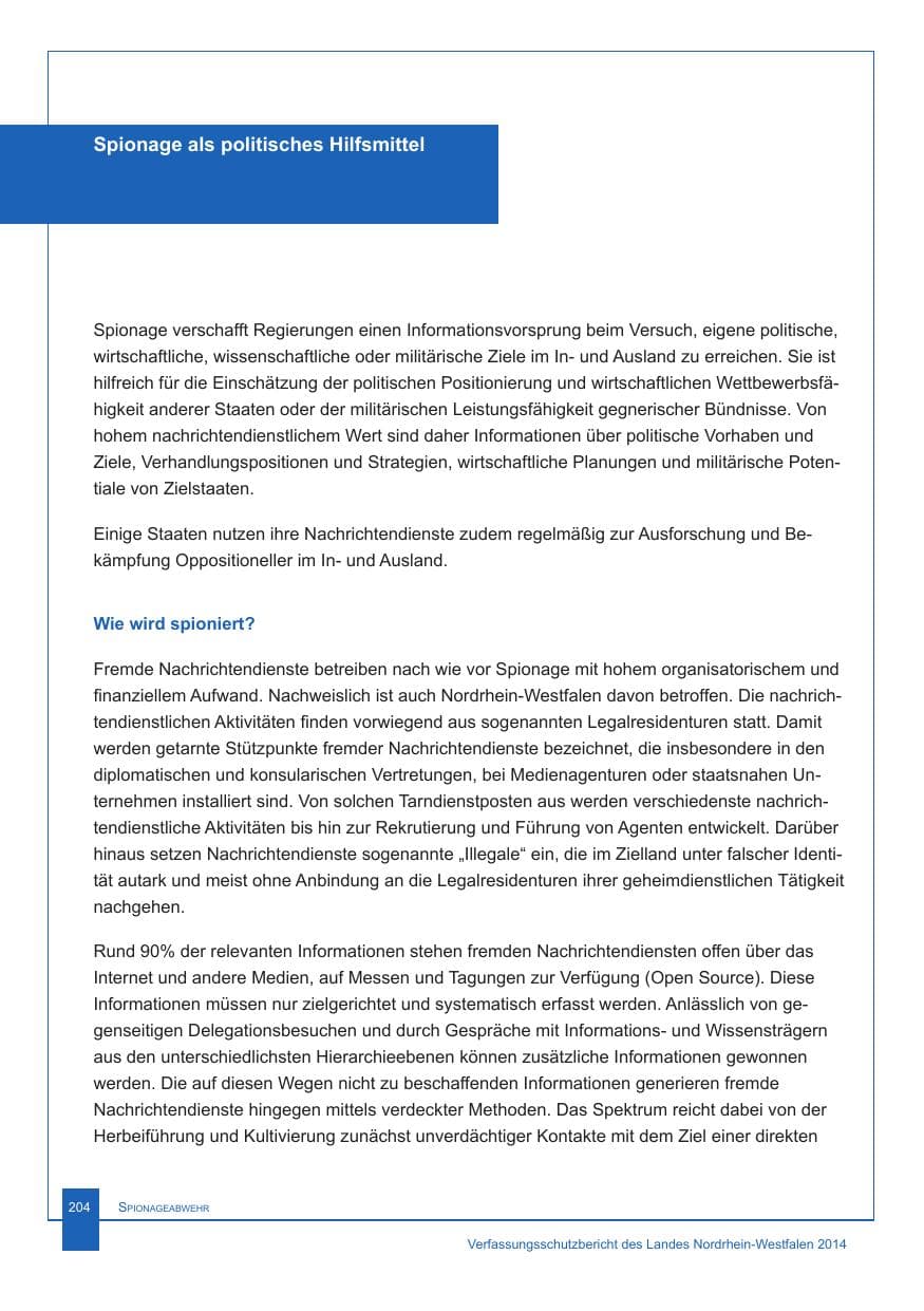 Seite 205 des Verfassungsschutzbericht 2014 Nordrhein-Westfalen