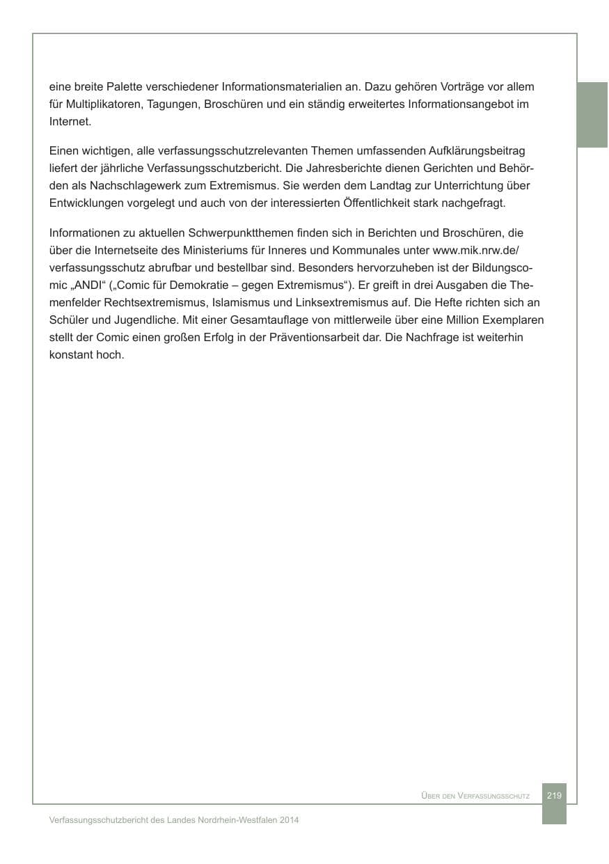 Seite 220 des Verfassungsschutzbericht 2014 Nordrhein-Westfalen