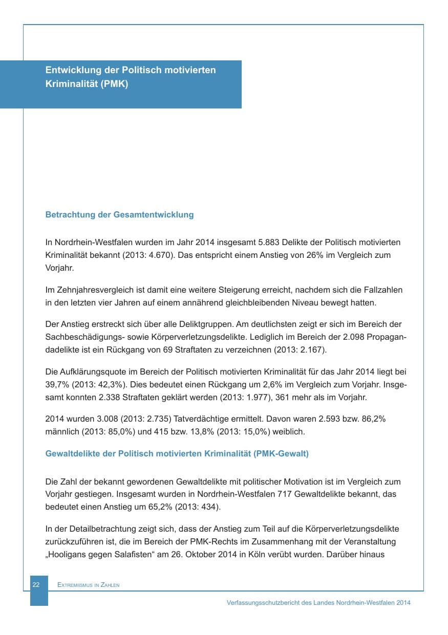 Seite 23 des Verfassungsschutzbericht 2014 Nordrhein-Westfalen