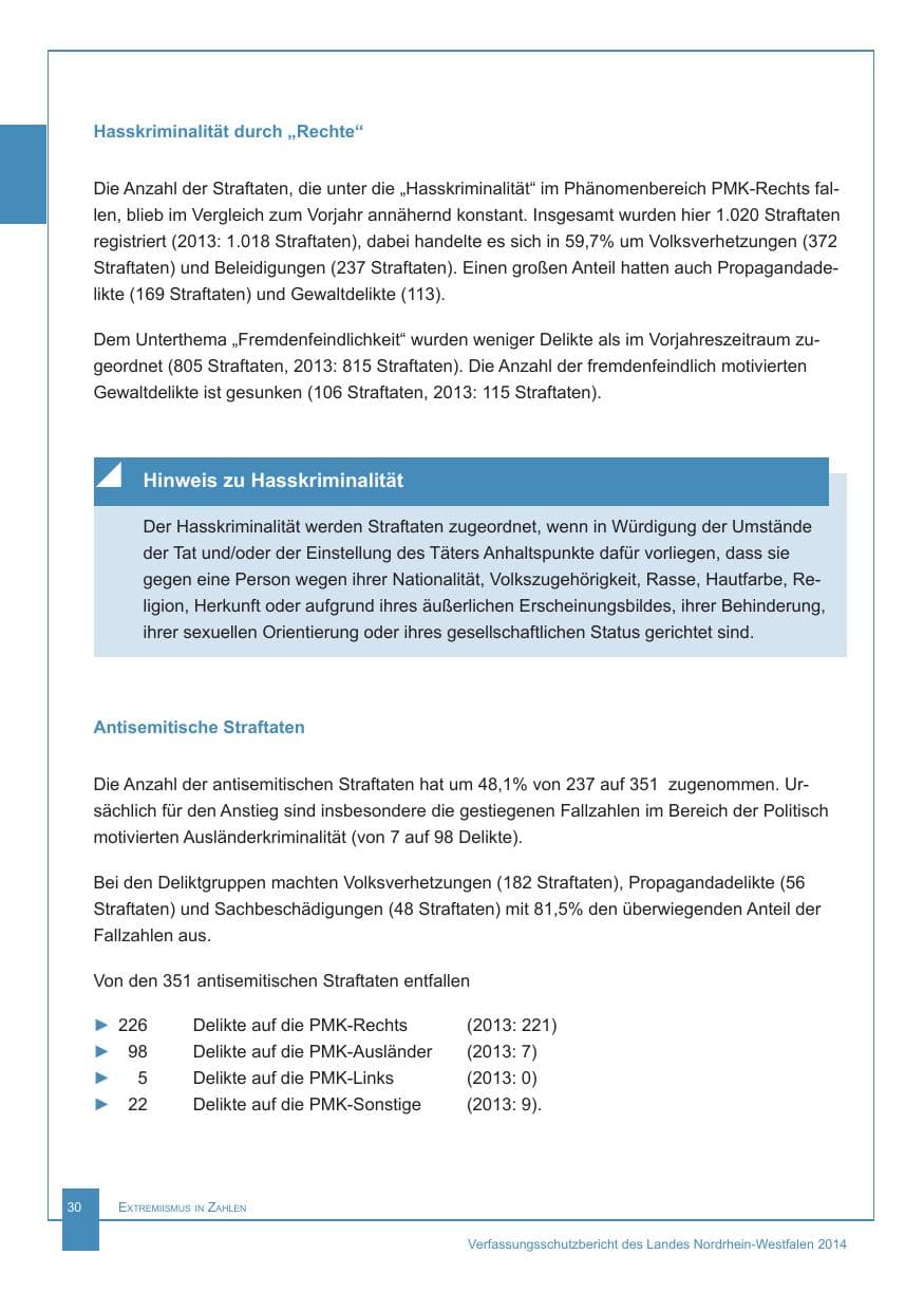Seite 31 des Verfassungsschutzbericht 2014 Nordrhein-Westfalen