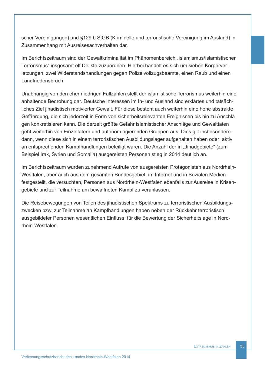 Seite 36 des Verfassungsschutzbericht 2014 Nordrhein-Westfalen