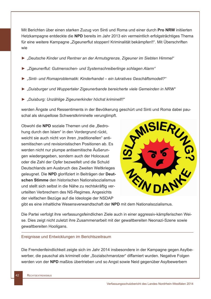 Seite 43 des Verfassungsschutzbericht 2014 Nordrhein-Westfalen