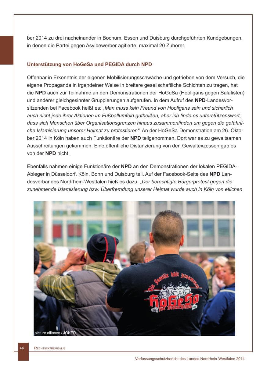 Seite 47 des Verfassungsschutzbericht 2014 Nordrhein-Westfalen