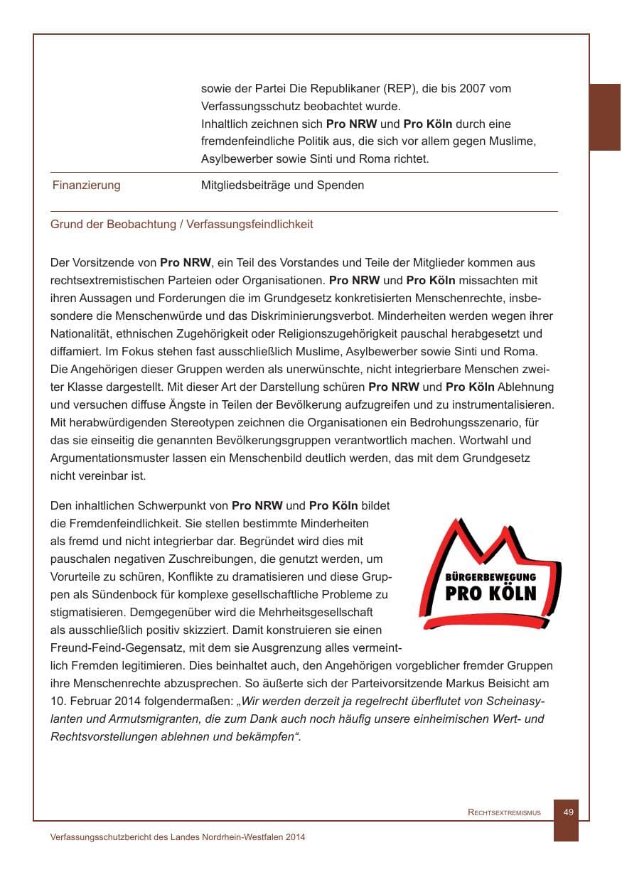 Seite 50 des Verfassungsschutzbericht 2014 Nordrhein-Westfalen