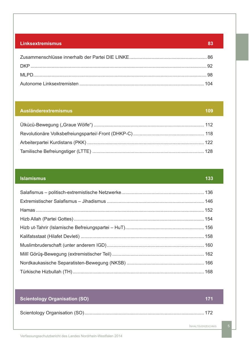 Seite 6 des Verfassungsschutzbericht 2014 Nordrhein-Westfalen
